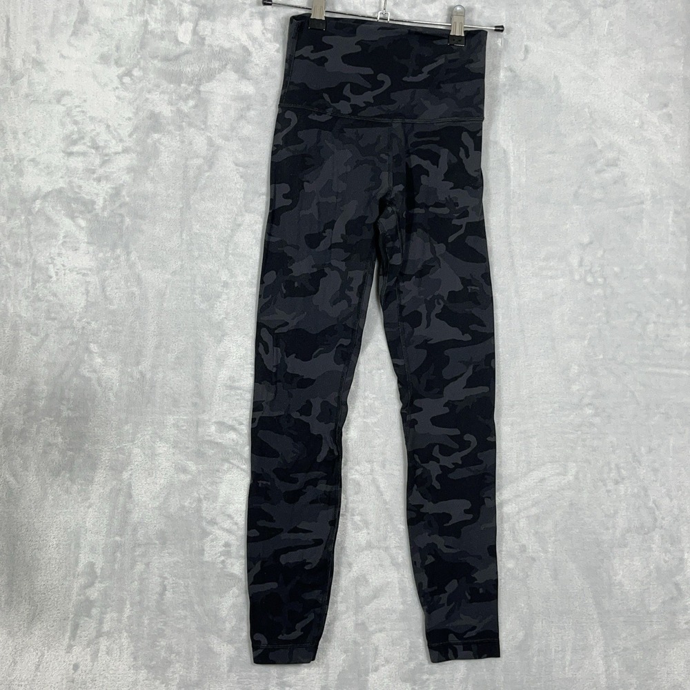 Lululemon Pants Womens 2 Black Gray Camo High Rise Pockets Leggings Yoga Workout